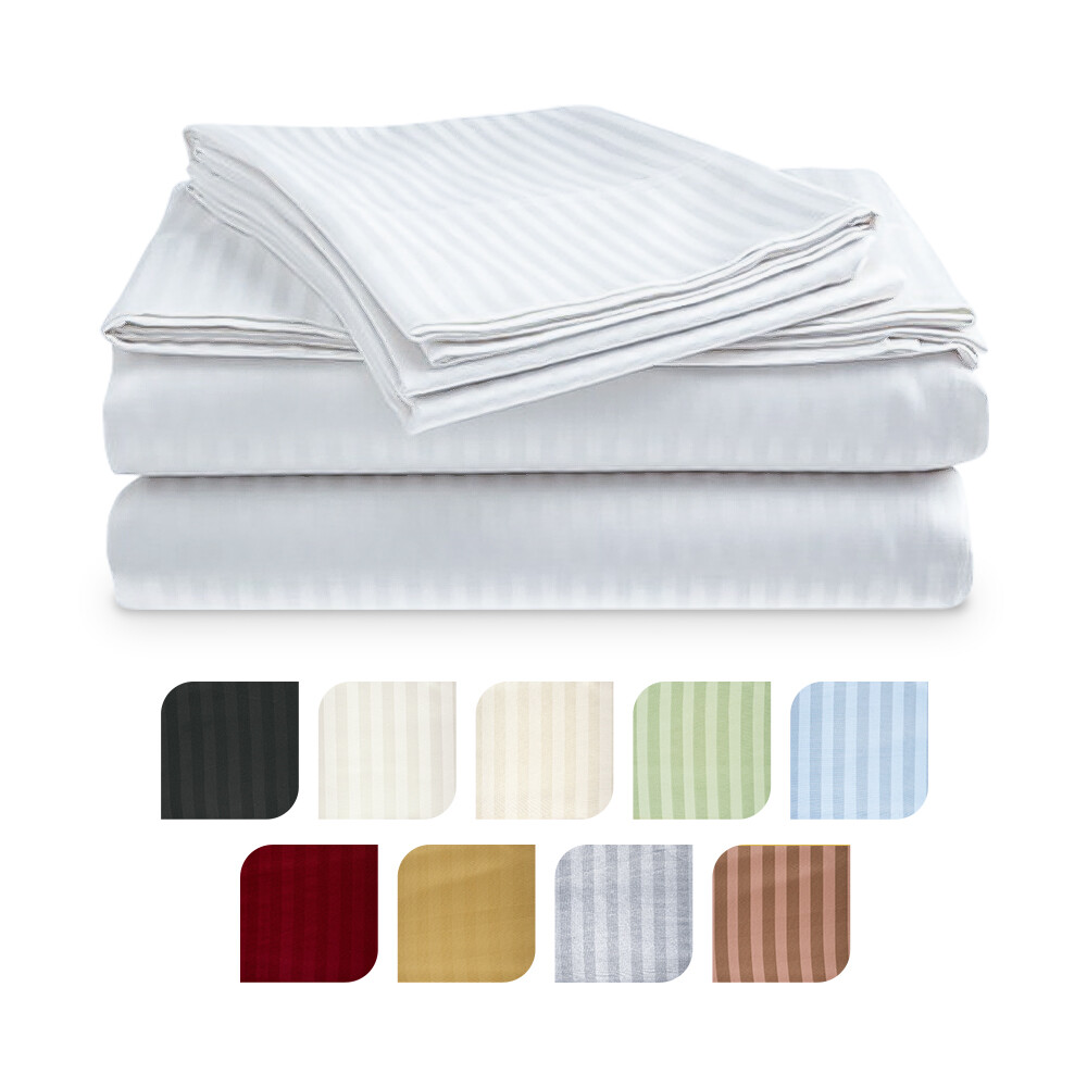 Super Lux Club 400 Thread Count 100% Cotton Sateen Bed Sheet Dobby Stripe gallery