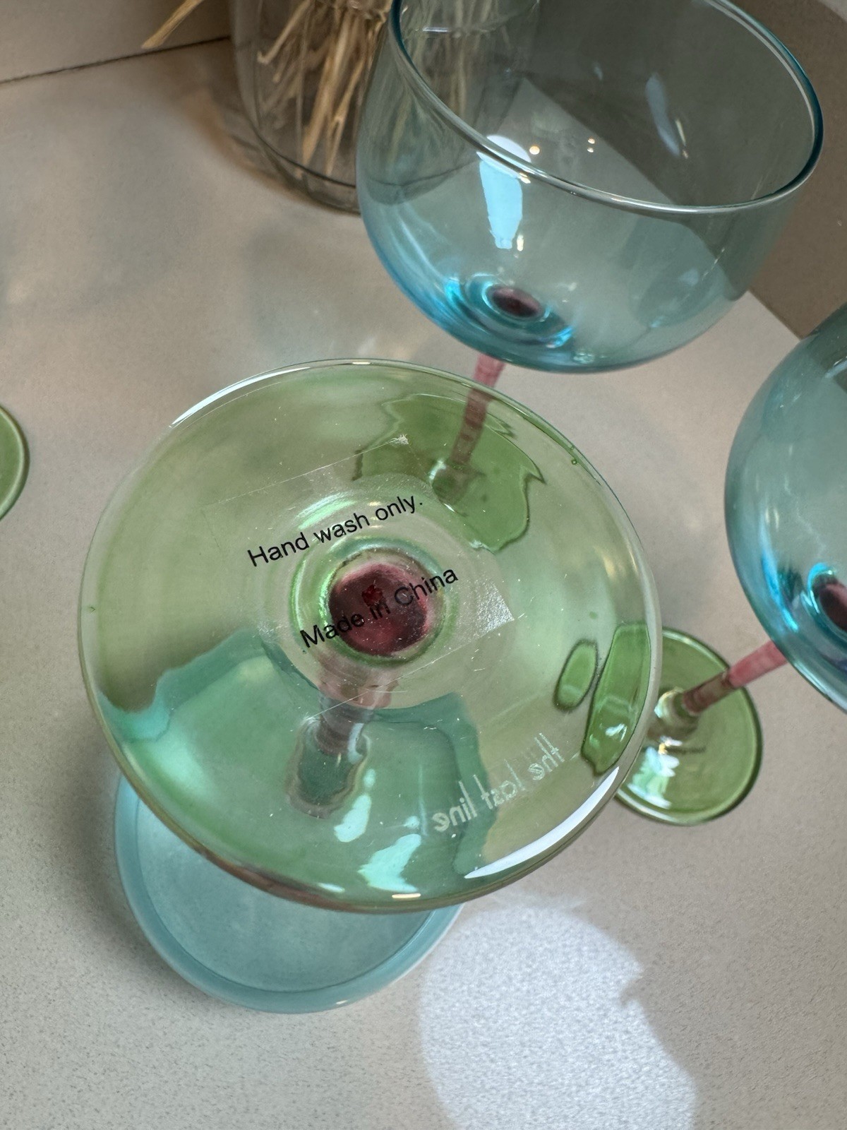 The Last Line Set 4 Tri Color Coupe Wine Glasses Blue Pink Green gallery