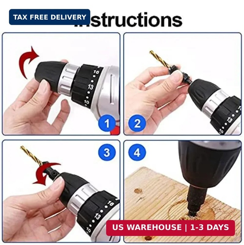 5 PCS Countersink Drill Bit Set, #5, #6, #8, #10, #12, High-Speed Steel Counter gallery