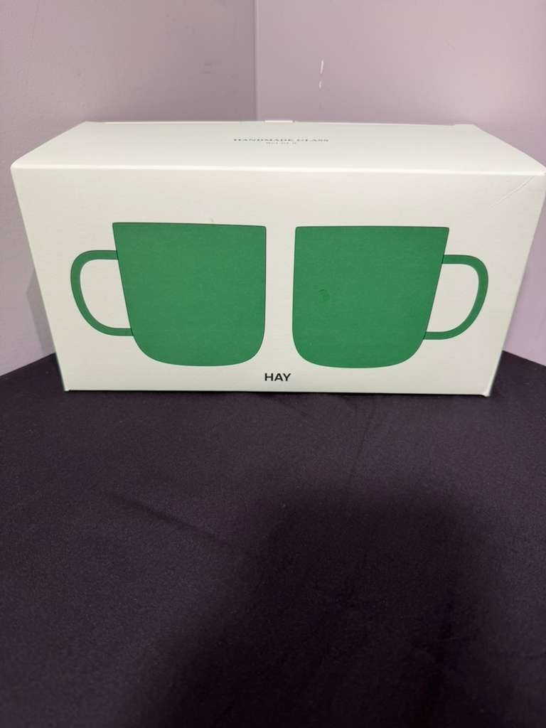 HAY Borosilicate Handmade Glass Mugs Set of 2 Jade Green/Yellow 11.75oz Coffee C gallery