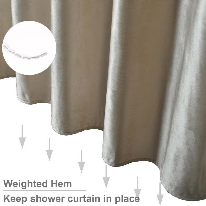 Off White Velvet Shower Curtains Bathroom,260 GSM Heavy Duty Fabric Luxury gallery