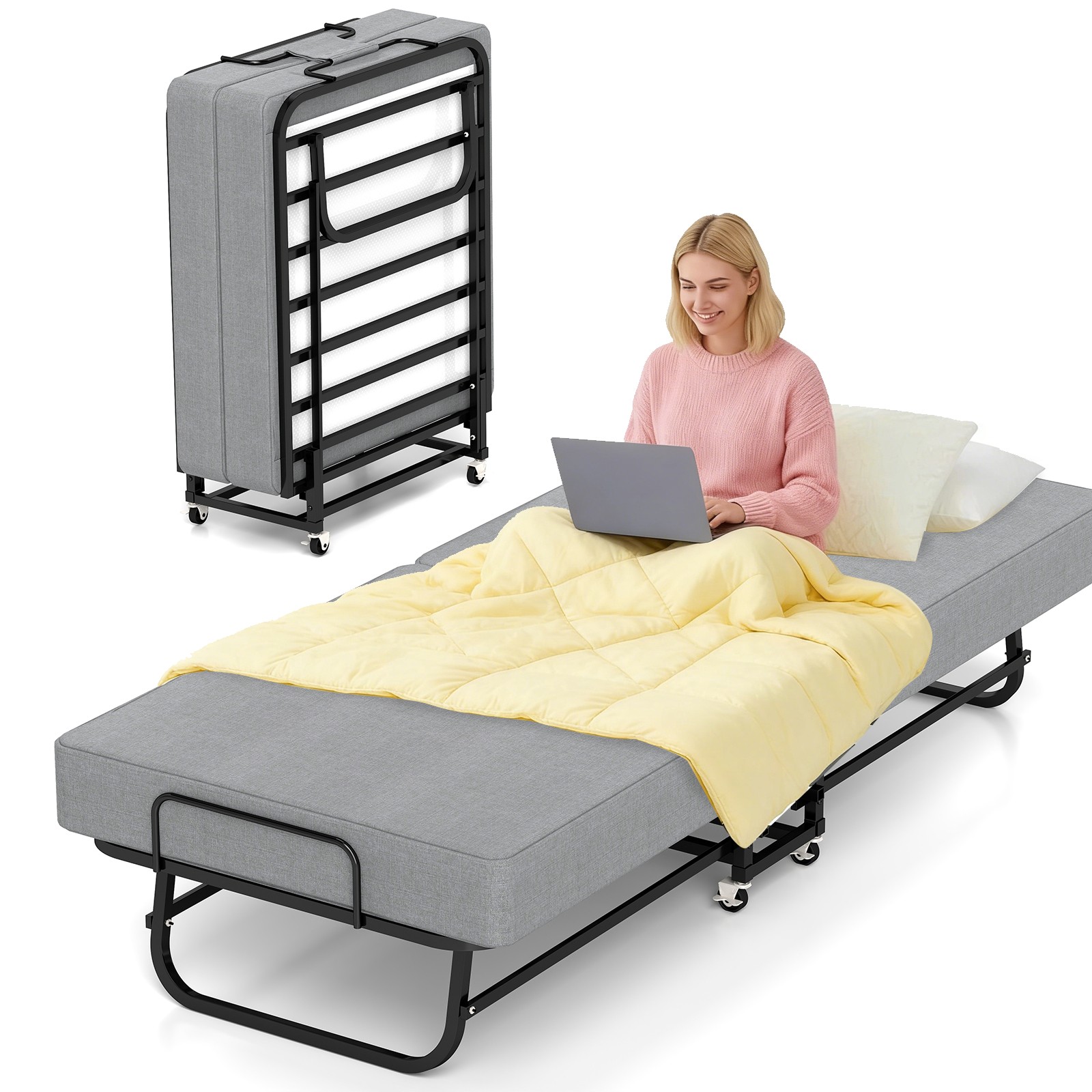 DUJAHMLAND Folding Bed Guest Bed with Memory Foam Mattress Rollaway &Metal Frame gallery