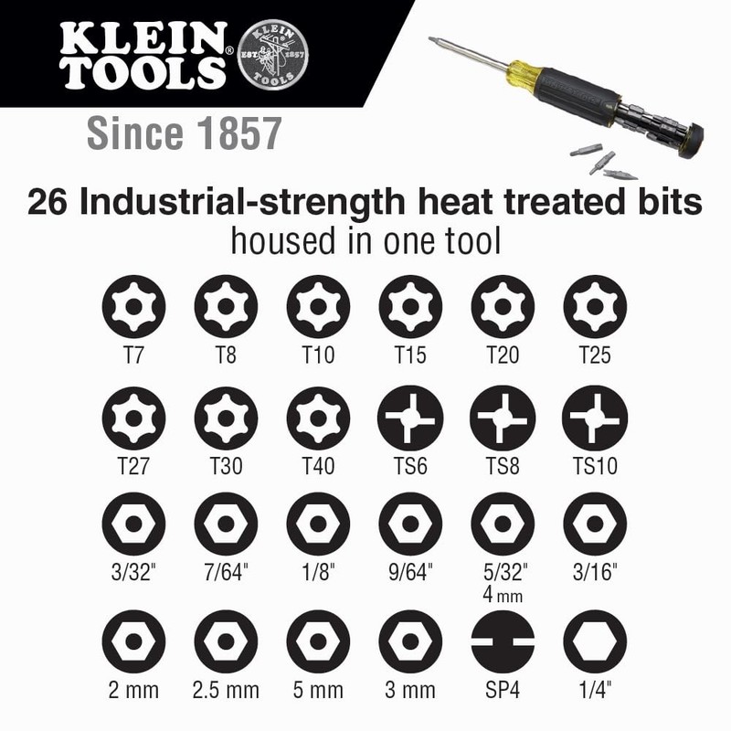Klein Tools 32307 Multi-bit Tamperproof Screwdriver, One Size, Black/Yellow gallery