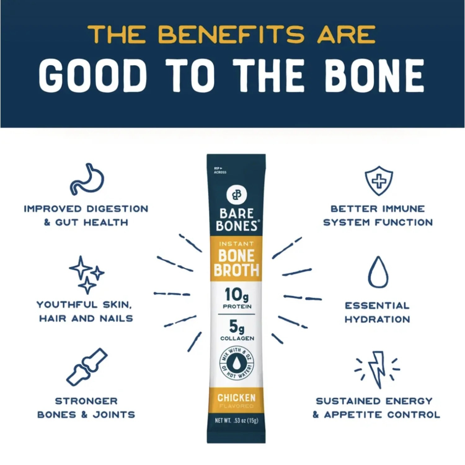 Bare Bones Chicken Broth Powder Sticks, 8 ct (4-Pack) - 32 Broth Sticks gallery