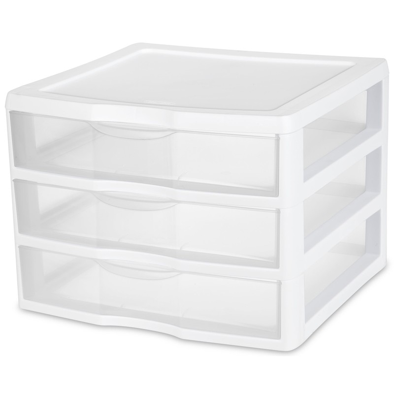 Wide 3 Drawer Unit, Clear Plastic Countertop or Desktop Drawers, White gallery