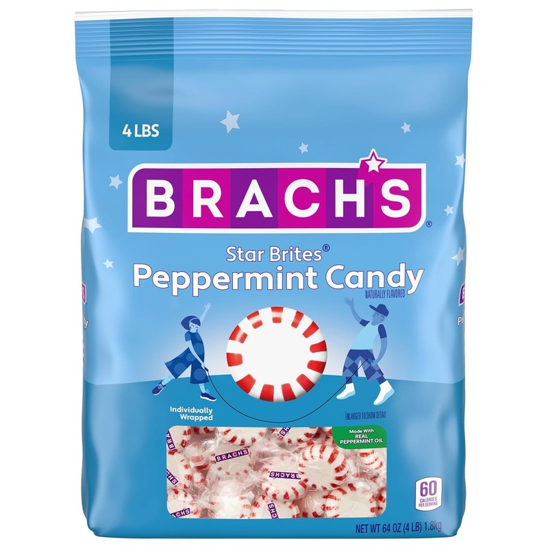 Brach's Star Brites, Peppermint, Individually Wrapped, 4 Pounds, Red,White gallery