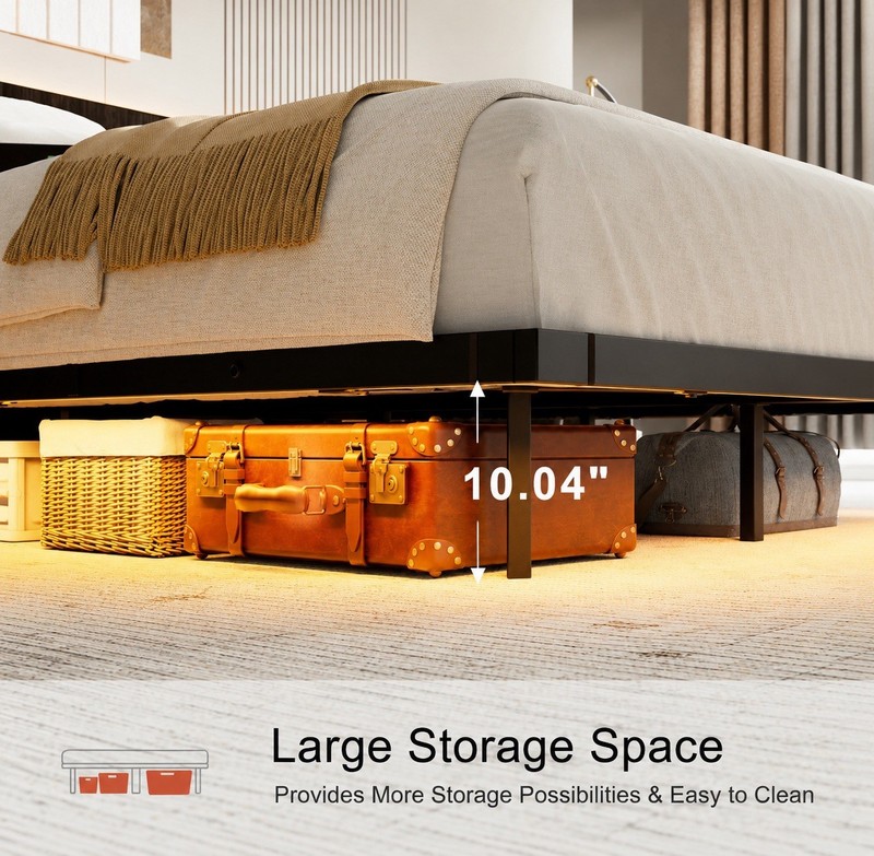 Floating Bed Frame Full Size Metal Platform Bed w/ LED Lights & Charging Station gallery