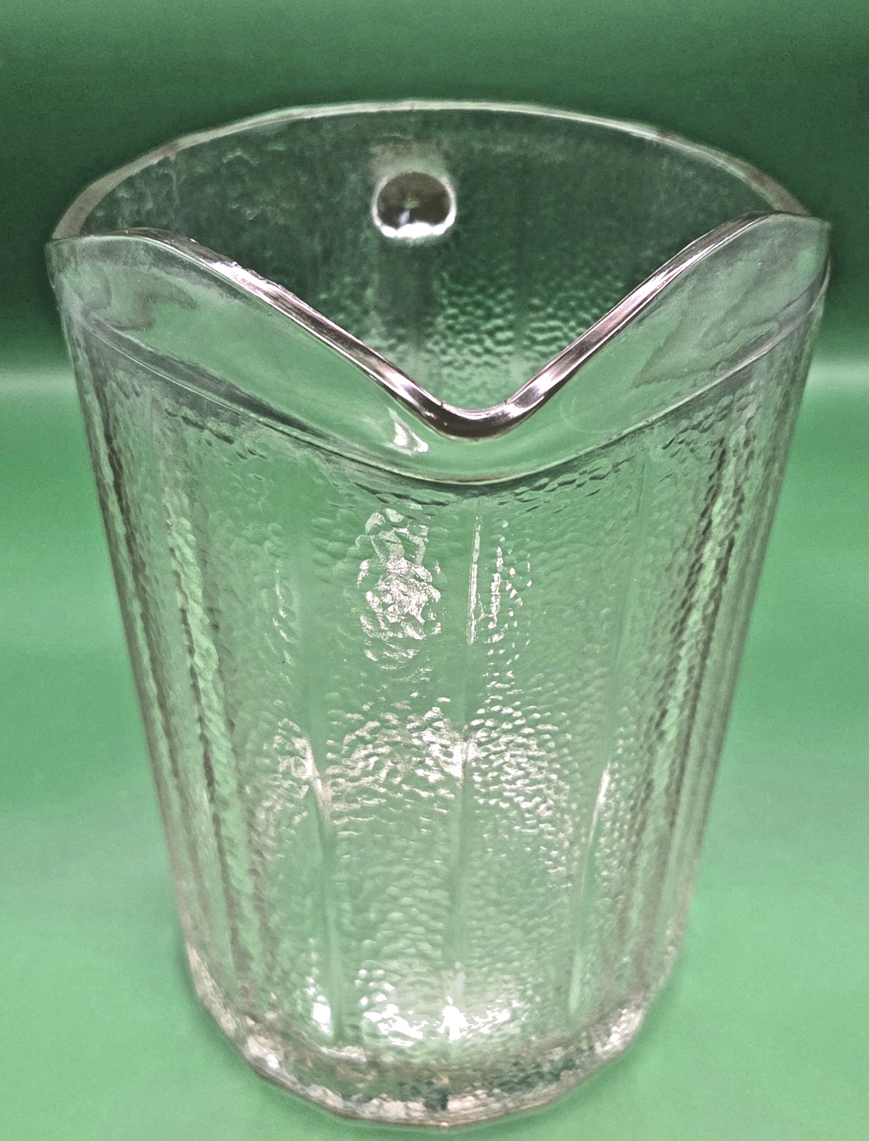 Hammered Iridescent Dodecagon Glass Pitcher - MCM Vintage gallery