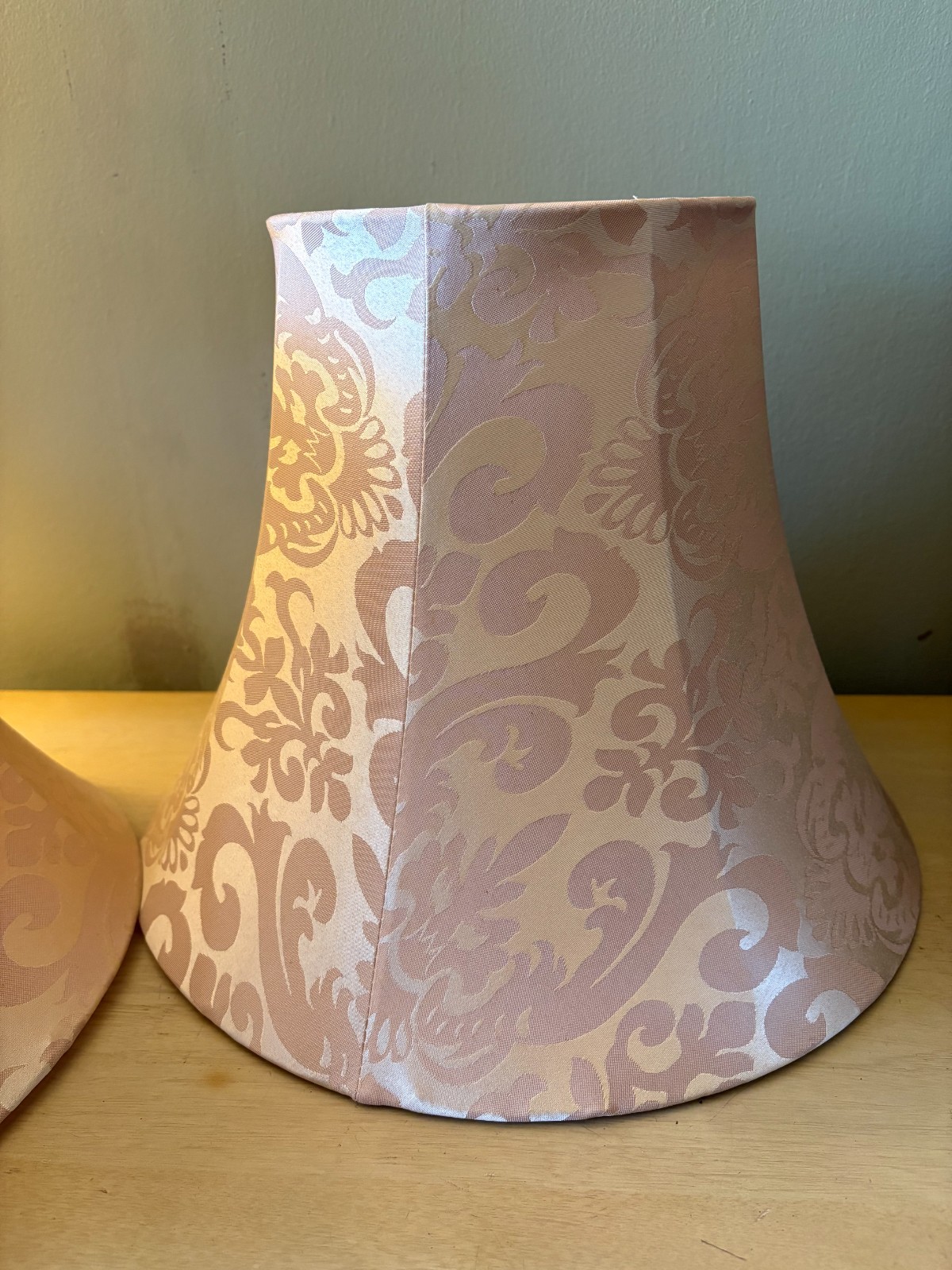 Vintage Pair Victorian Style Flared Bell Shape Fabric Lamp Shades 11"H x 14"Dia gallery