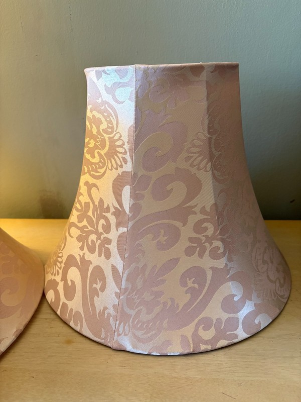 Vintage Pair Victorian Style Flared Bell Shape Fabric Lamp Shades 11"H x 14"Dia gallery