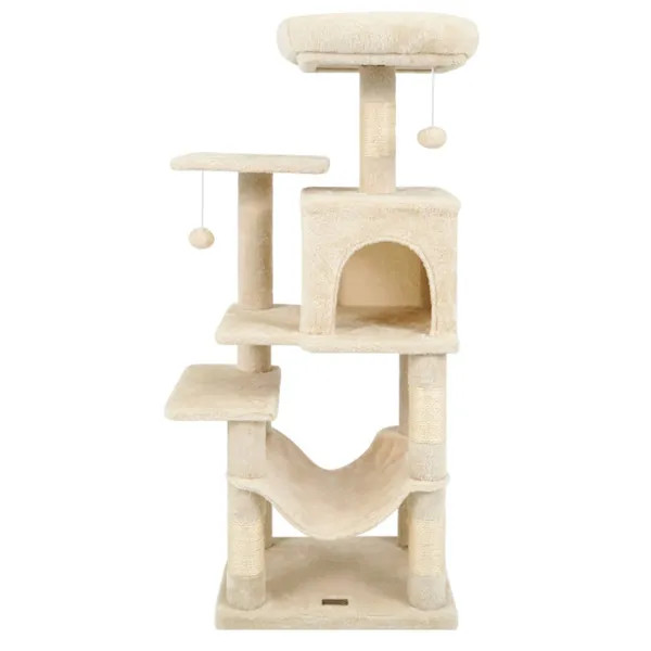 44in Cat Tree Tower Beige Multi Level w/ Top Perch 2 Door Condo Hammock for Indo gallery