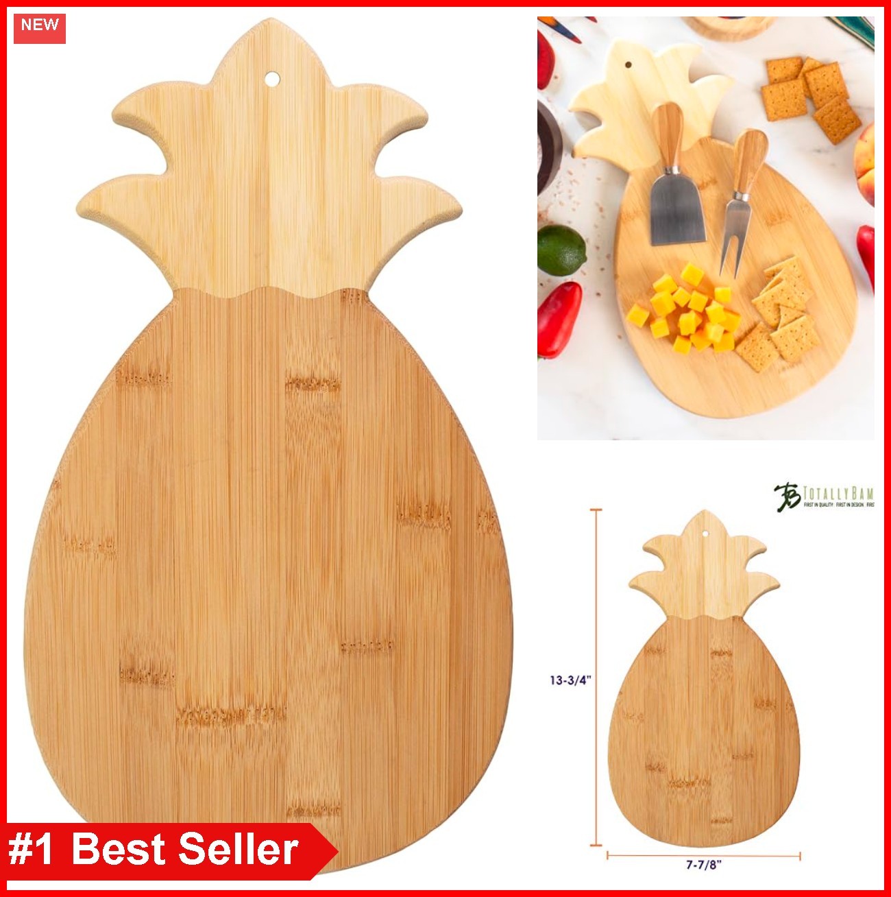 Pineapple Shaped Cutting Board Bamboo Charcuterie Board 14.4 x 7.5 Inches with gallery