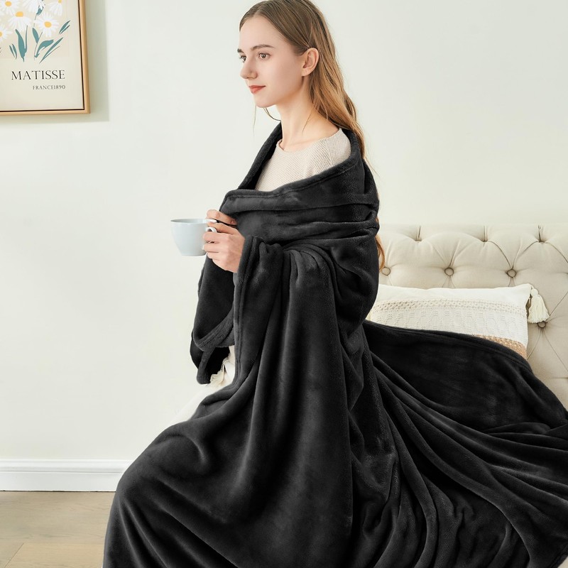 Fleece Blanket Black Throw Blankets for Couch & Bed, Luxury Plush Cozy Fuzzy gallery