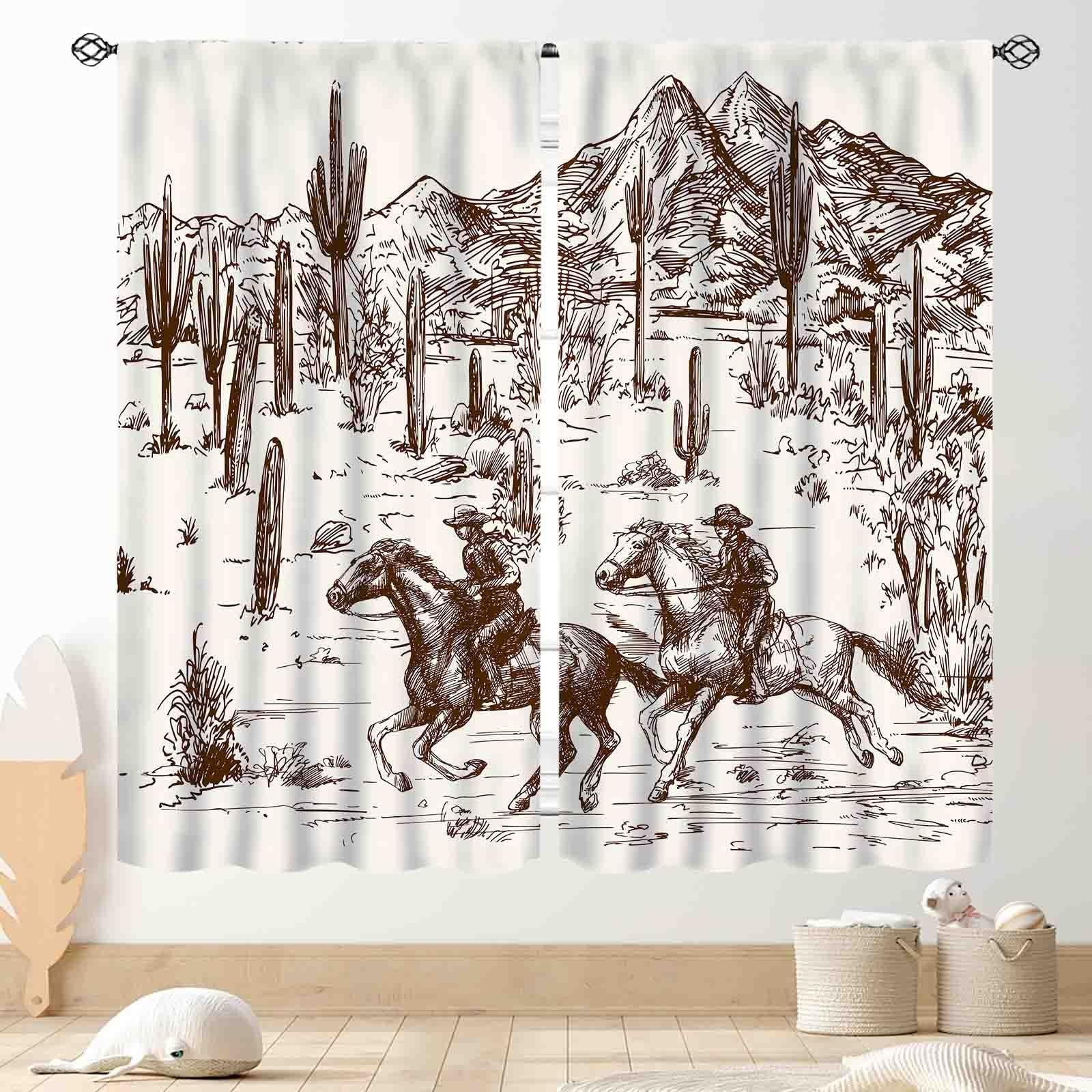 Western Curtains for Bedroom, Rustic Farmhouse Cowboys Riding Horse Wild West... gallery