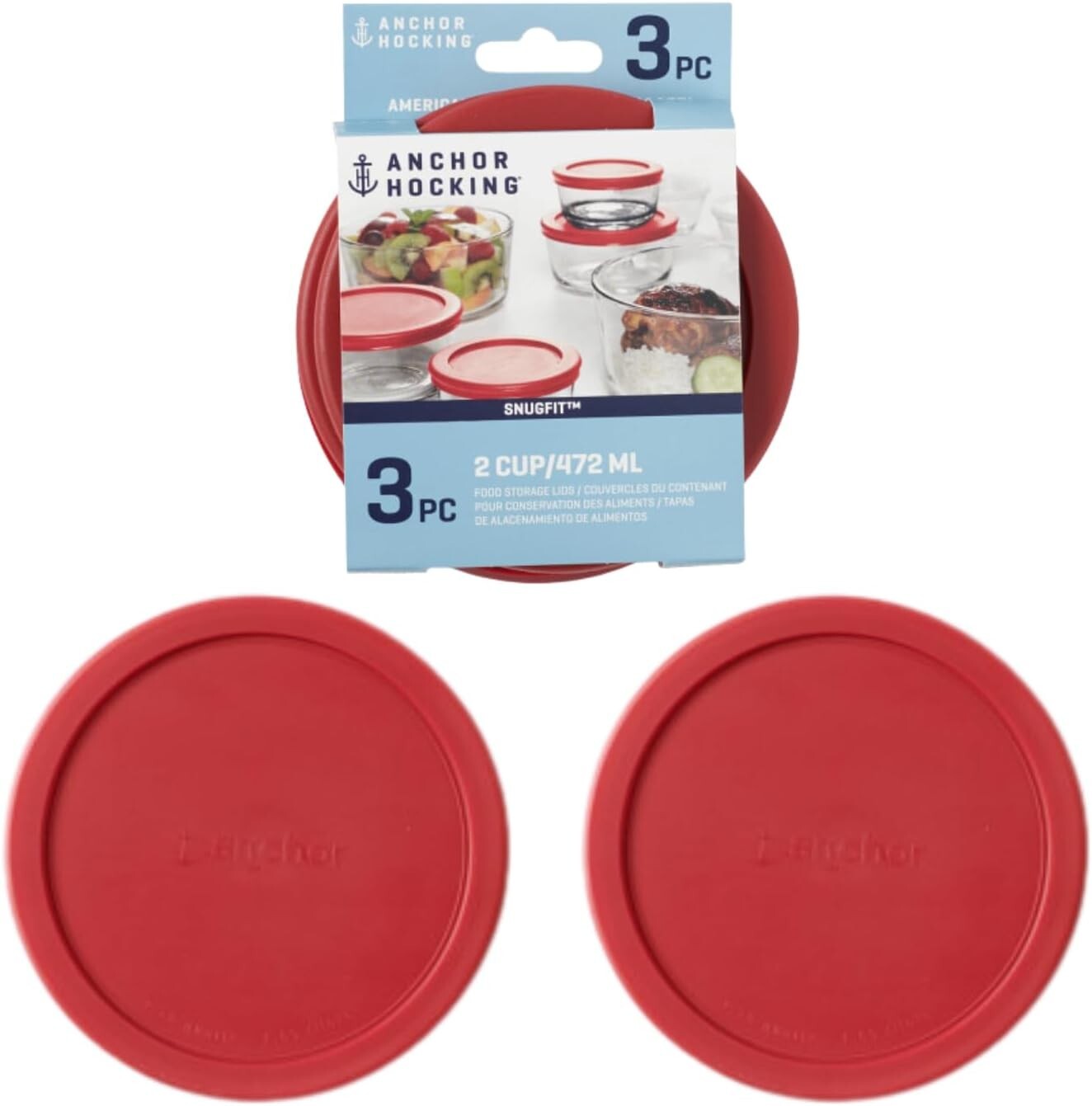 Durable 2-Cup Round Food Storage Lids - Snap Closure & Dishwasher Safe, Set of 3 gallery