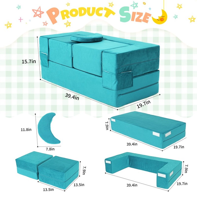 Kids Modular Play Couch, Foldable Velvet Foam Sofa & Convertible Toddler Fort gallery