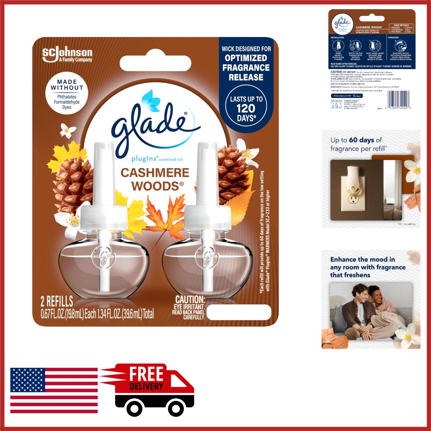 Scented Oil Refills for Glade PlugIns Cashmere Woods Air Freshener 2 Count gallery
