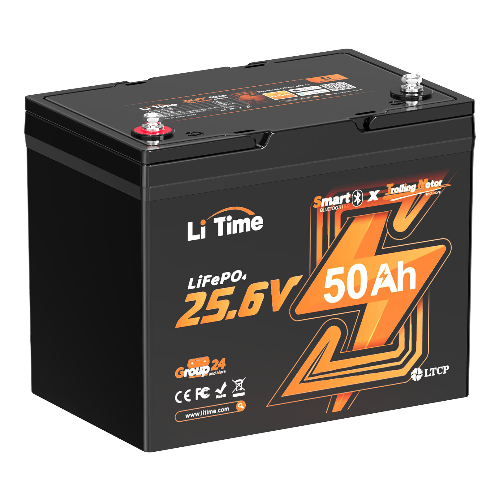 LiTime 24V 50Ah TM Bluetooth LiFePO4 Lithium Battery For Trolling Motor Solar gallery