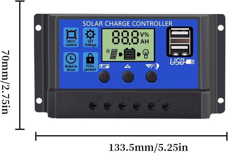 30A Solar Panel Battery Charge Controller 12V/24V LCD Regulator Auto with USB US gallery