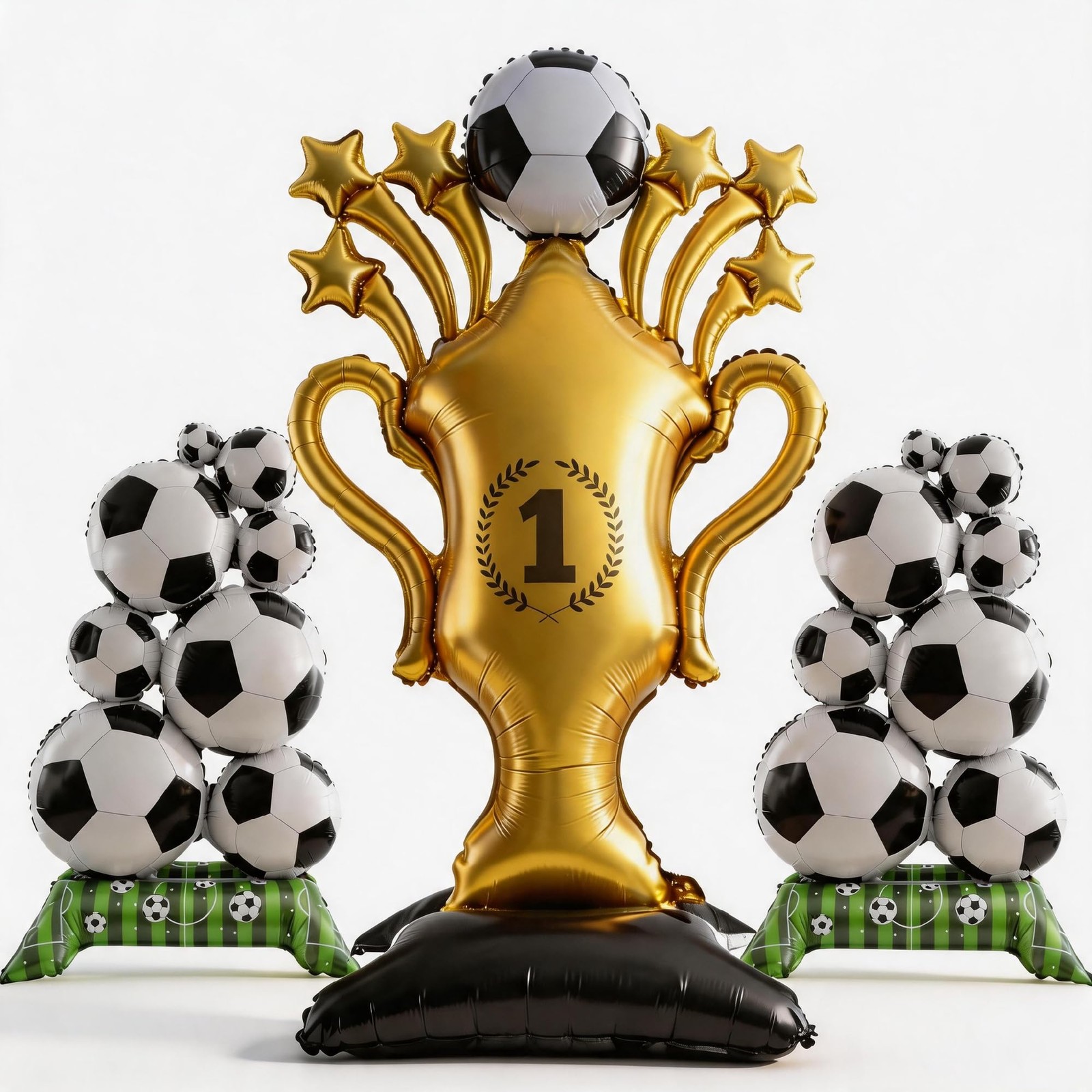 Soccer Ball Balloons & Trophy Set 32.5 inches x 59 inches, Black, White, Gold gallery