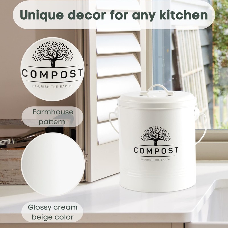 Kitchen Compost Bin, 1.3 Gallon Countertop Compost Bin with Lid, Indoor Compo... gallery