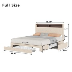 Full Queen Size Bed Frame with 4 Storage Drawers Wood Platform Velvet Headboard