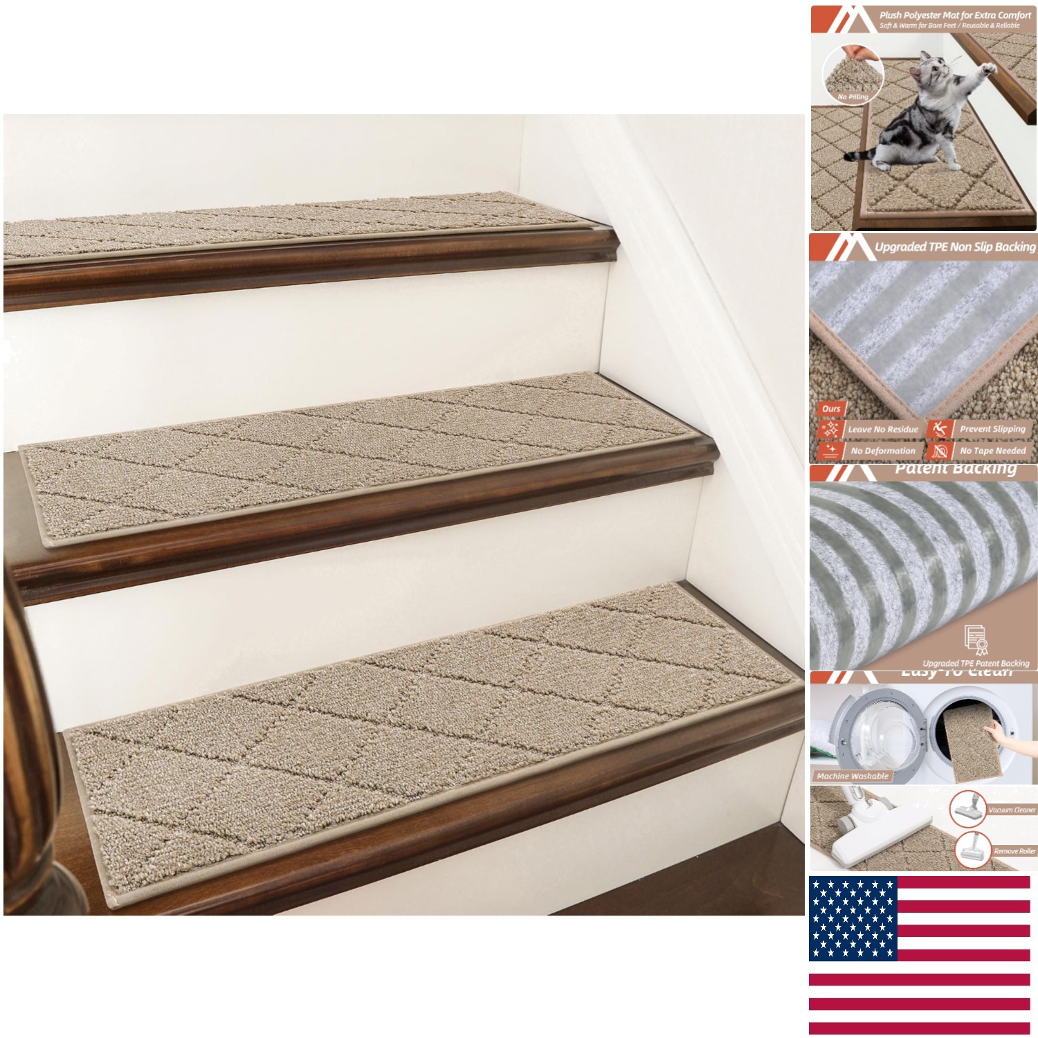 4-Pack Washable Non-Slip Stair Runners: 28x9in Carpet Mats for Wooden Steps gallery