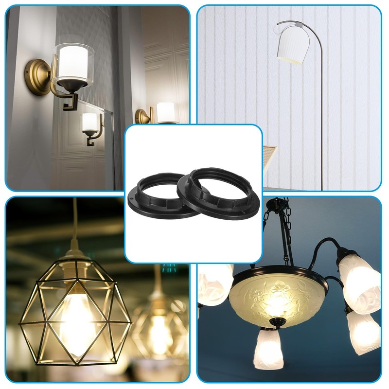 10PCS Black Lamp Shade Adapter Ring, E26 E27 Socket Shade Rings PET Plastic S... gallery