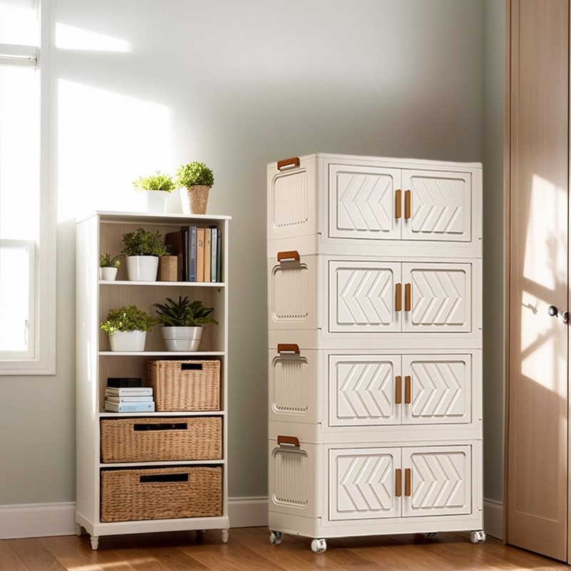 4 Tier Stackable Storage Bins with Lids Doors Wheels Storage Drawer (White) gallery
