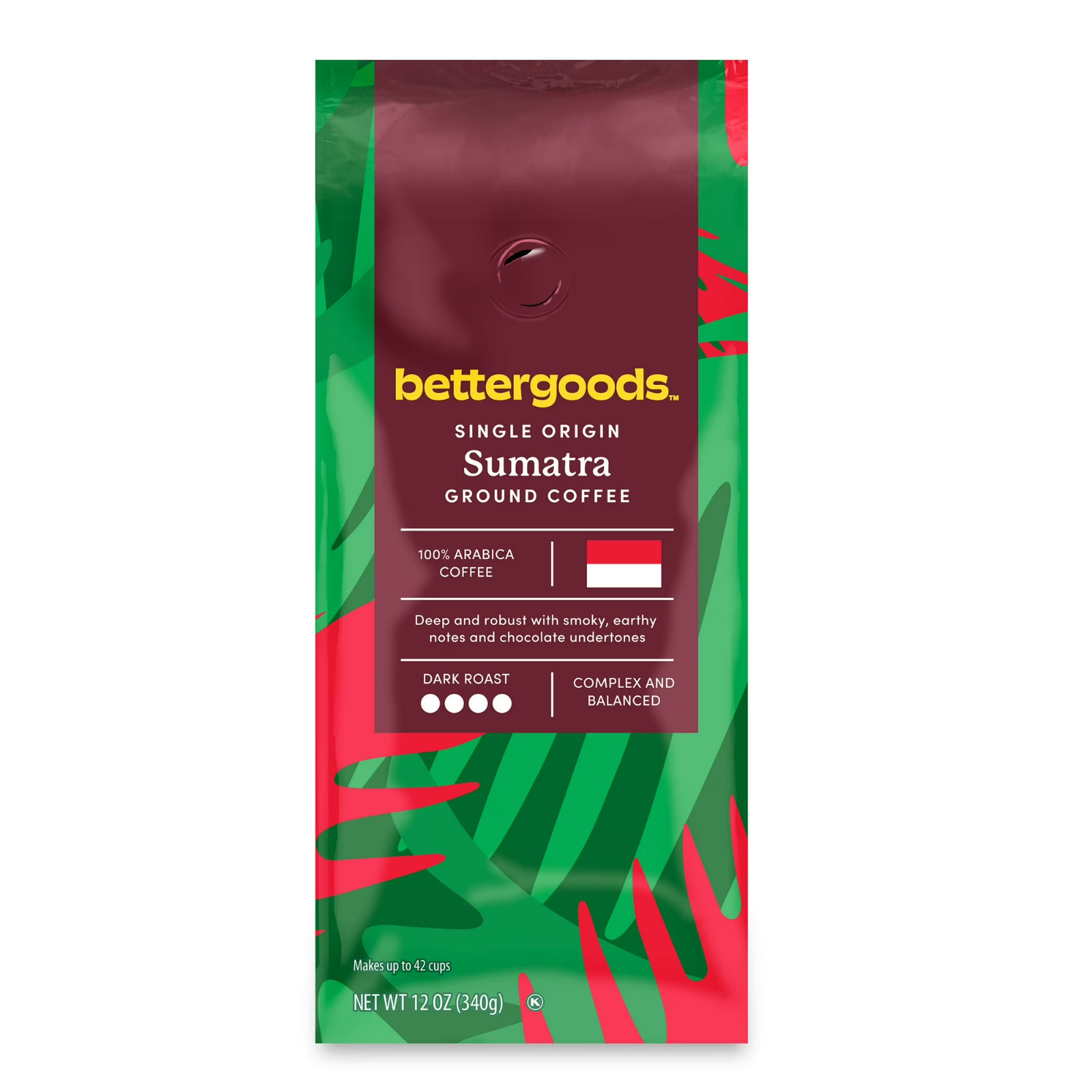 bettergoods Sumatra Single Origin Ground Coffee, Dark Roast, 12 oz gallery
