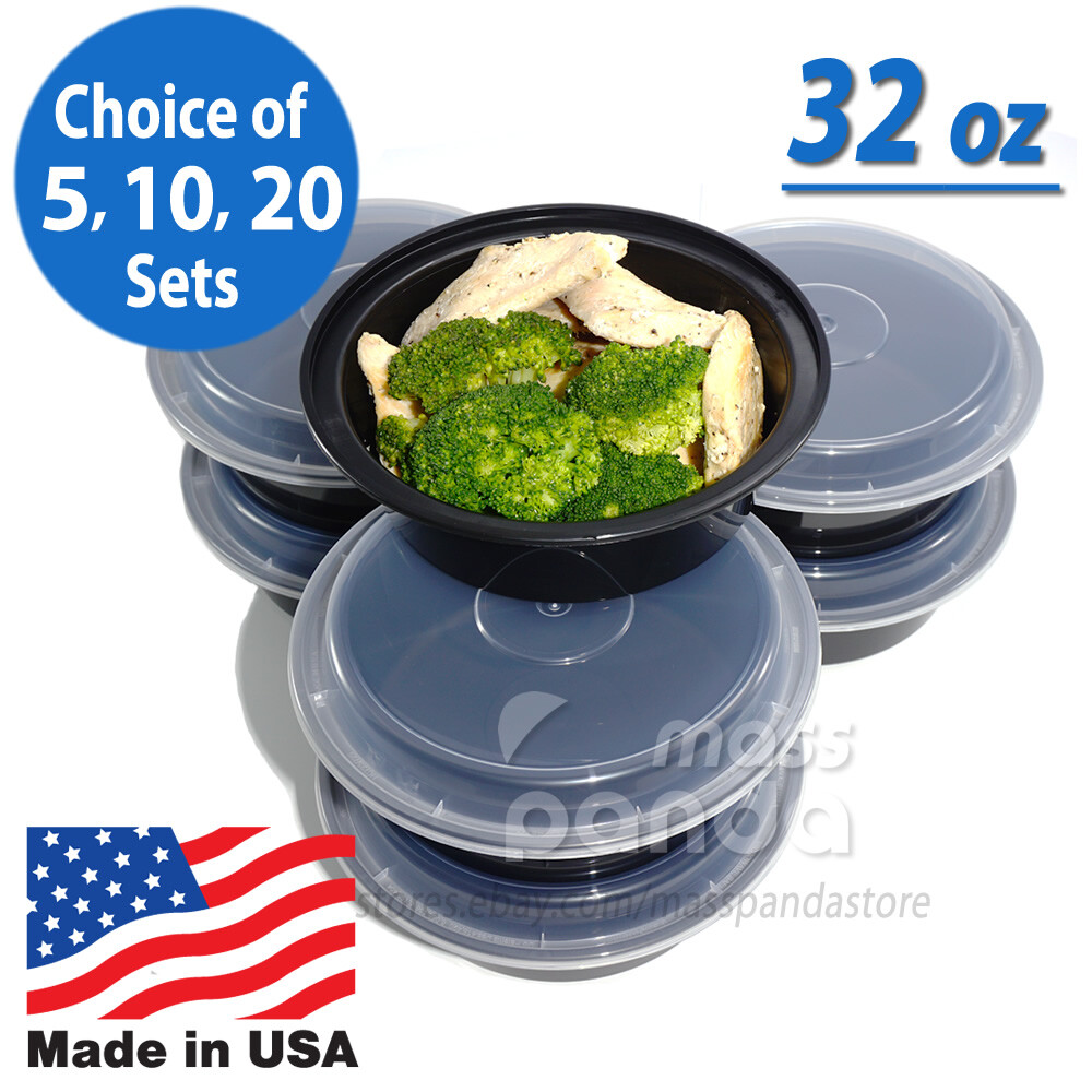 Pactiv 32 oz Plastic 7" Round Meal Prep Food Containers with Lids, Made in USA gallery