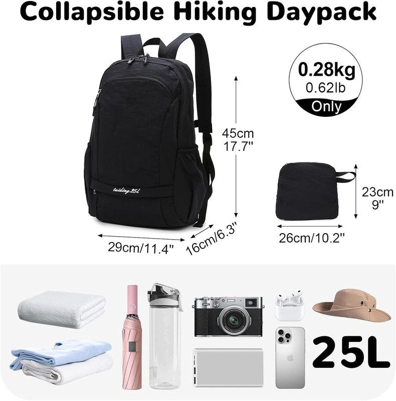 25L Collapsible Hiking Backpack with Chest Strap for Men, Foldable Lightweight G 2