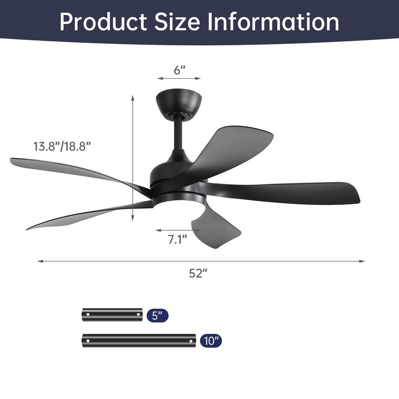 Sofucor 52" Smart Ceiling Fan with Lights and Remote Work with Alexa/Google/App gallery
