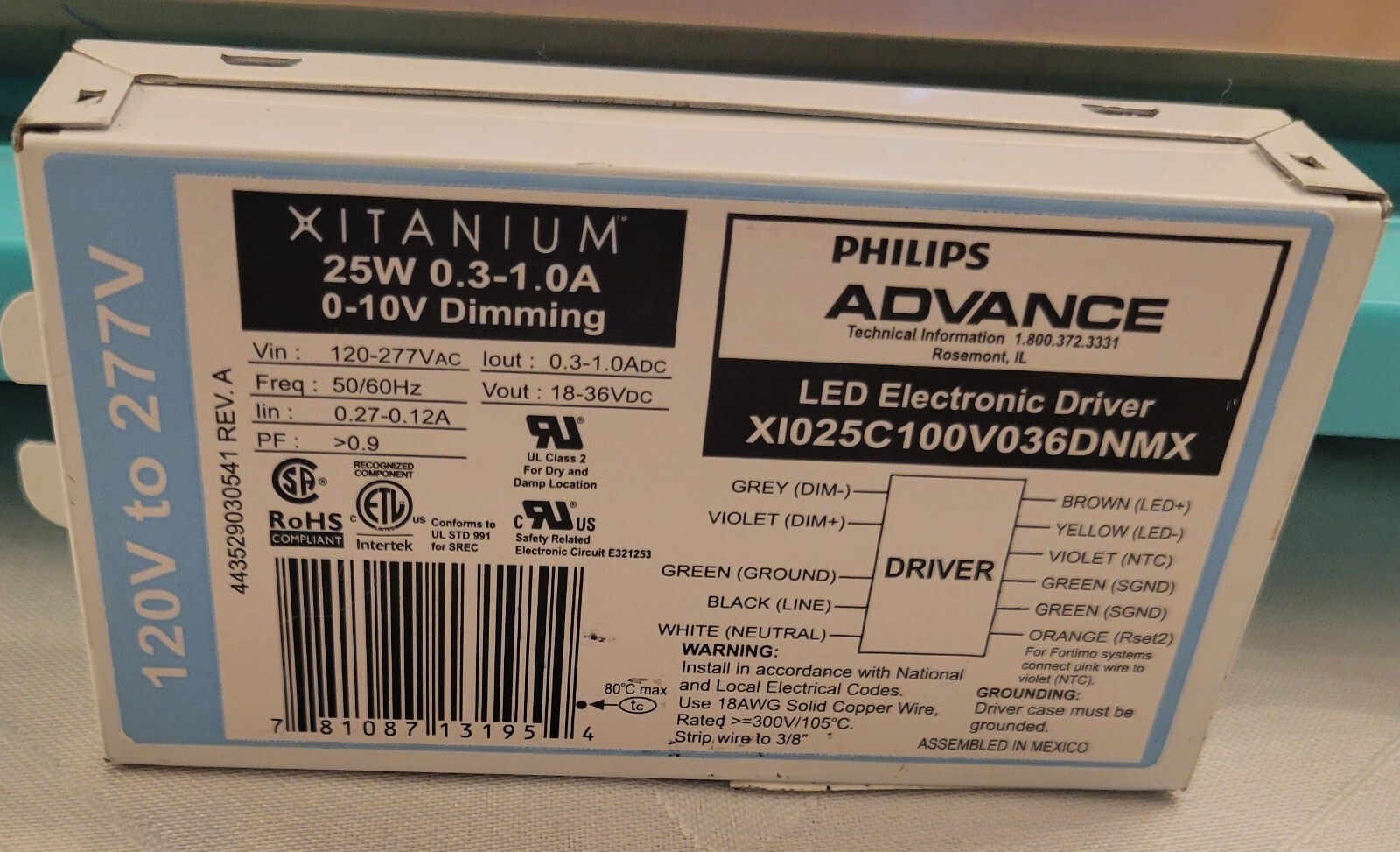 PHILIPS ADVANCE XITANIUM 25W DIMMABLE LED ELECRTONIC DRIVER X1025C100V036DNMX gallery