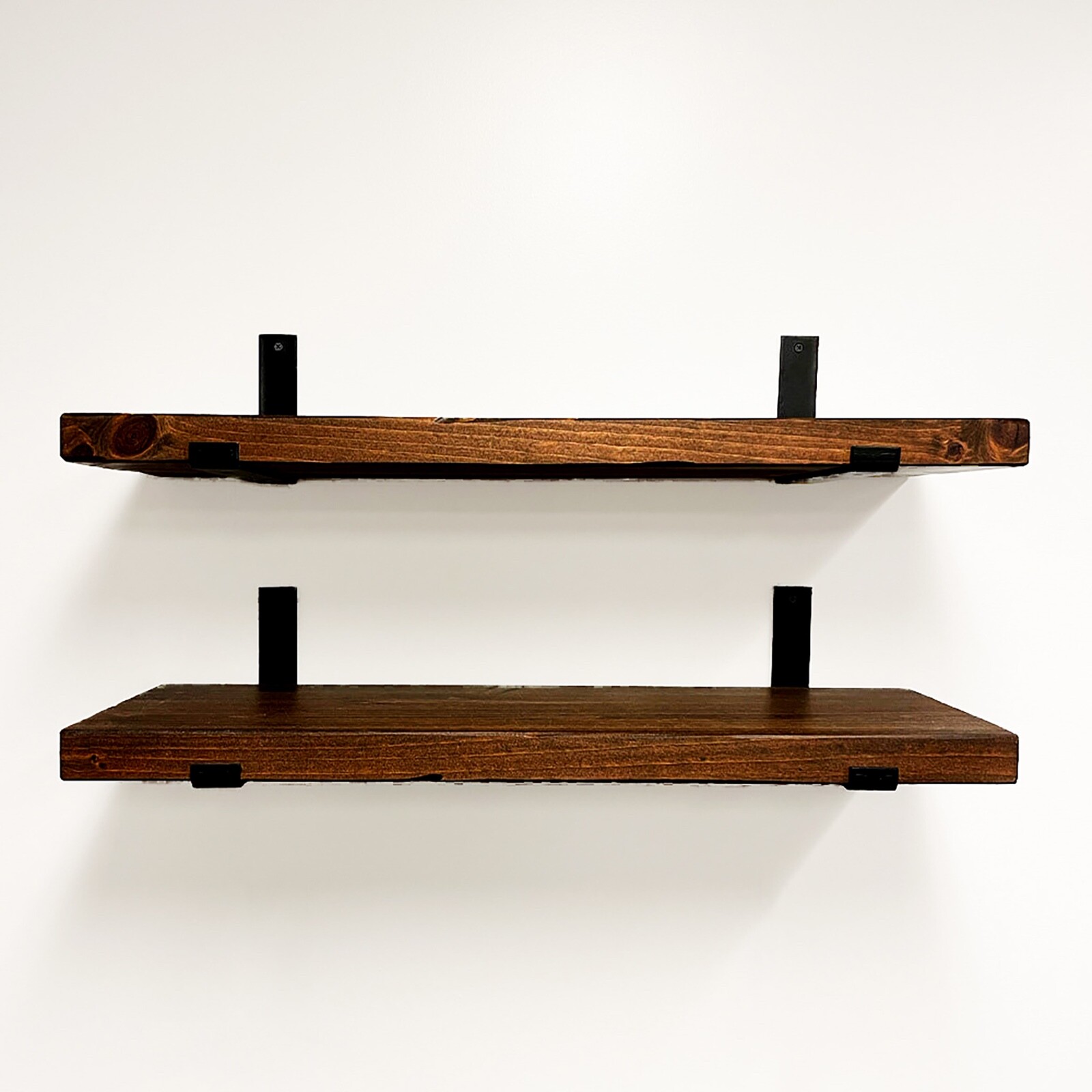 Custom Finish Rustic Style Solid Wood Shelf with Iron Brackets gallery