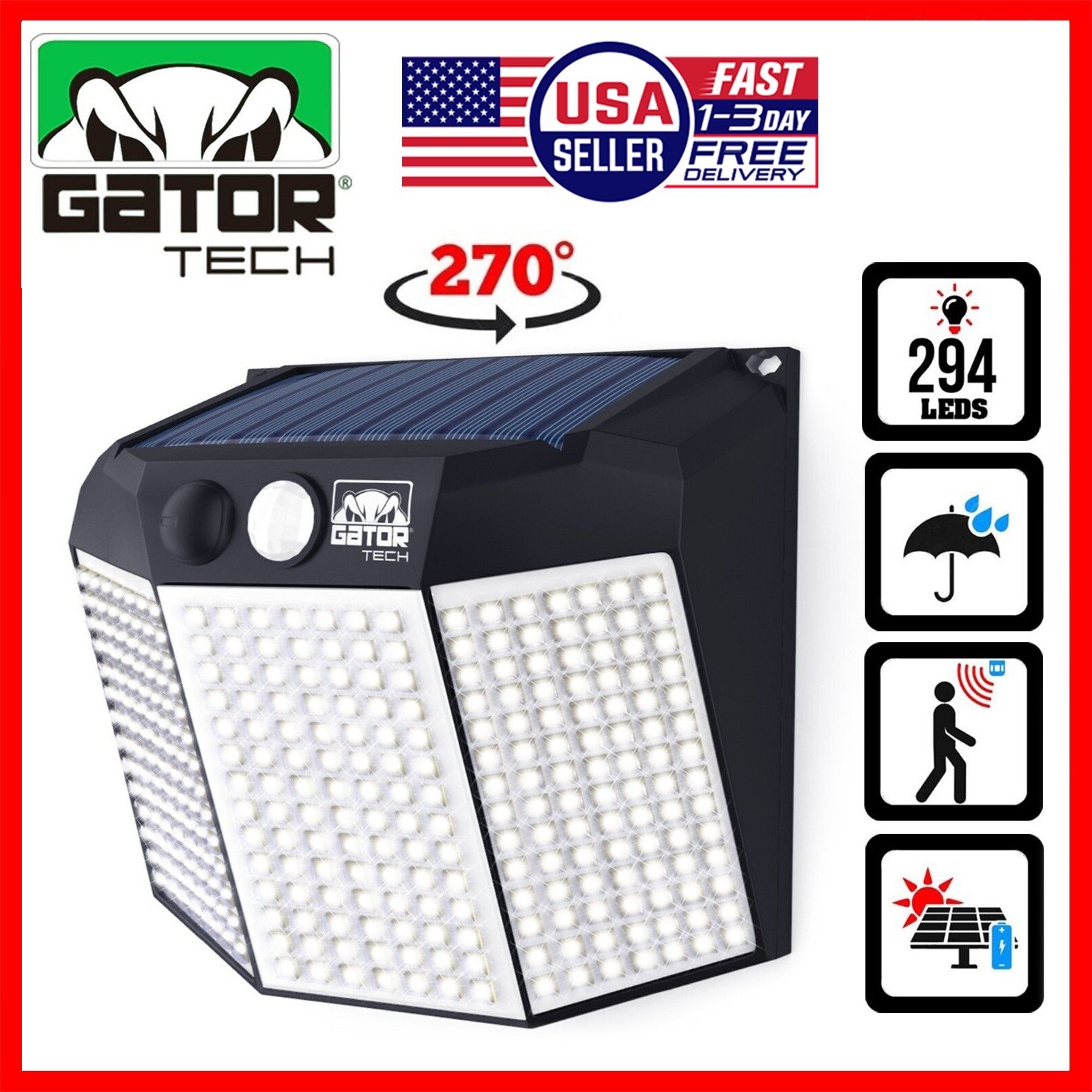 Solar Power 294 LED PIR Motion Sensor Outdoor Security Garden Wall Lamp Light gallery