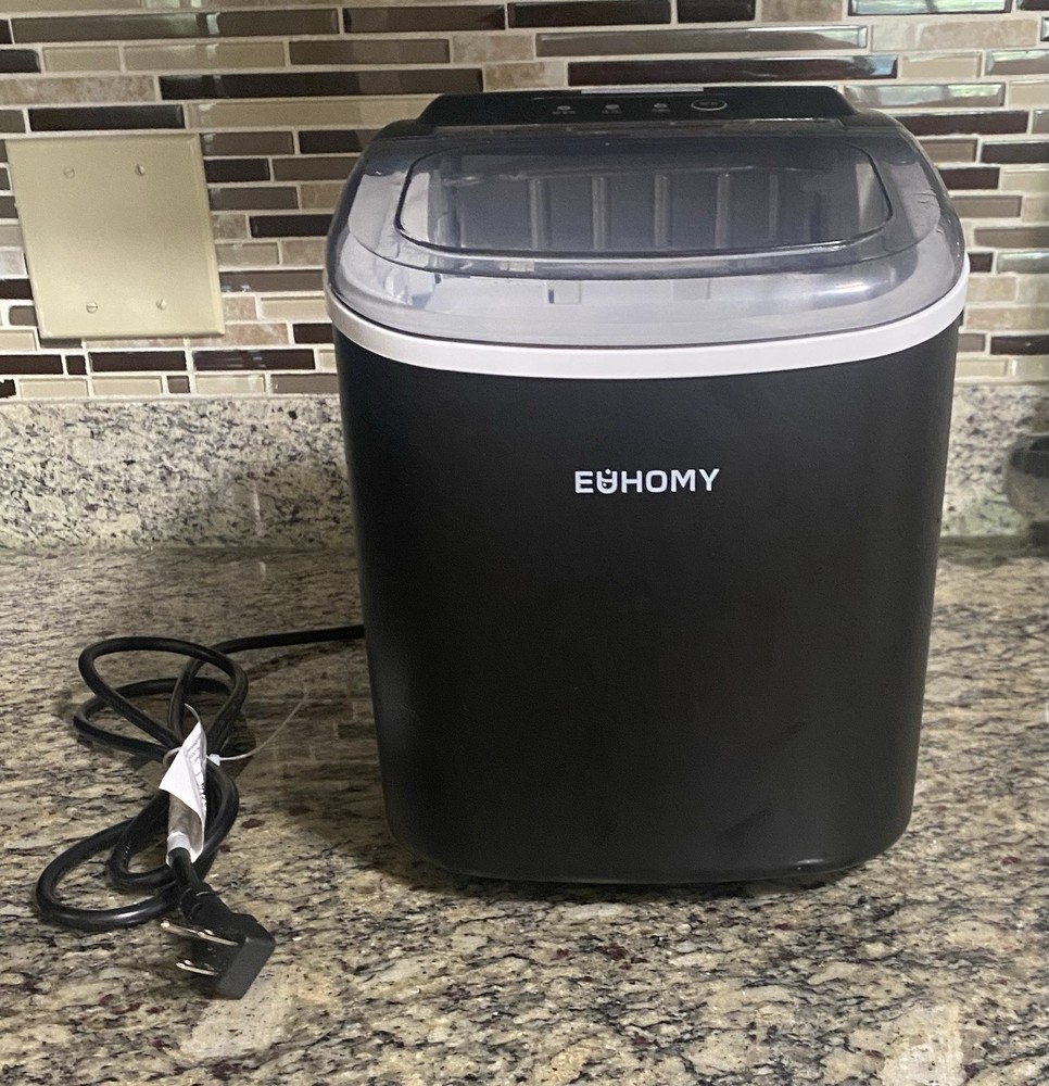 EUHOMY Countertop Ice Maker Machine with Handle 26lbs in 24Hrs 9 Ice Cubes Ready