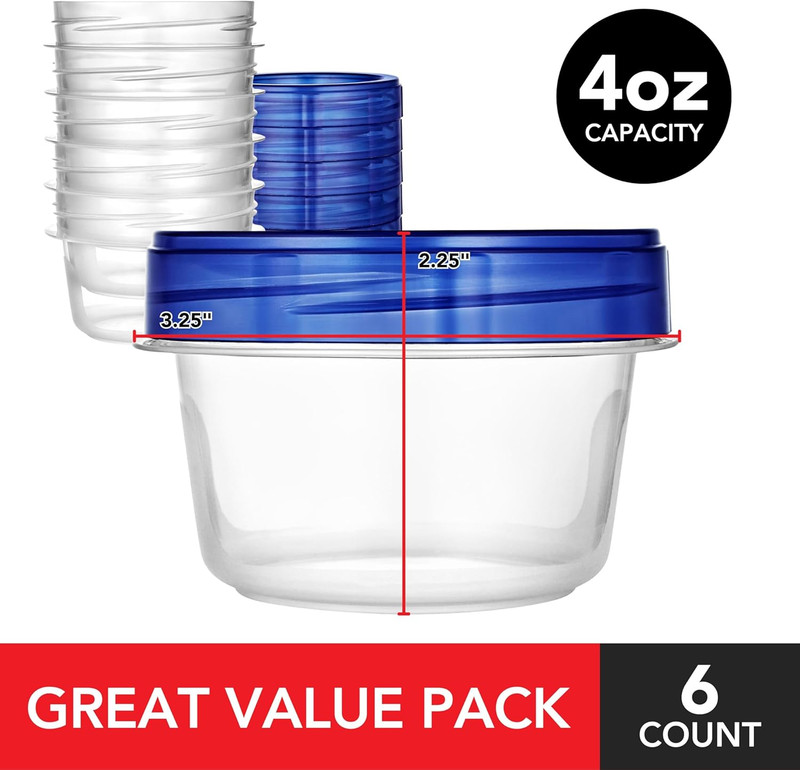 4Oz Plastic Containers with Twist Top Lids (6 Pack), 1/2 Cup Small Freezer Conta gallery