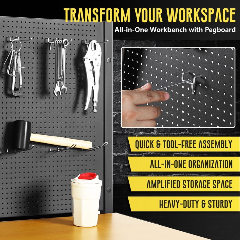 330lbs. 46'' Work Table w/Pegboard Pegboard Wood Tool Bench Heavy Duty Workbench gallery