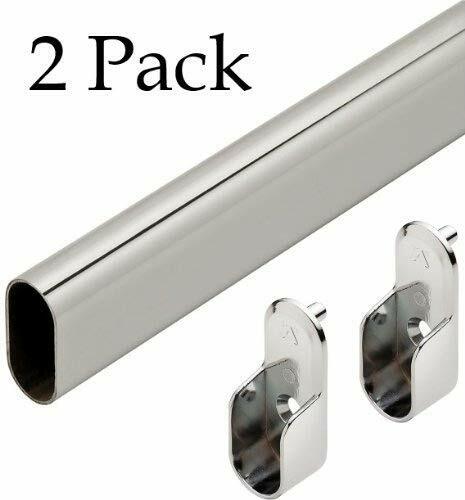 2 Pack Premium Oval Wardrobe Closet Rod Chrome with Closet Rod Brackets gallery