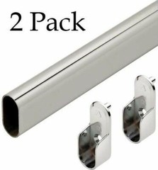 2 Pack Premium Oval Wardrobe Closet Rod Chrome with Closet Rod Brackets