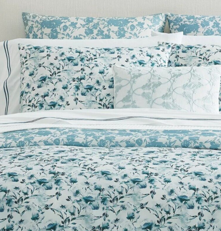 Sferra Duchesse Boudoir Sham Reversible Cadet Blue Floral Cotton Sateen New gallery