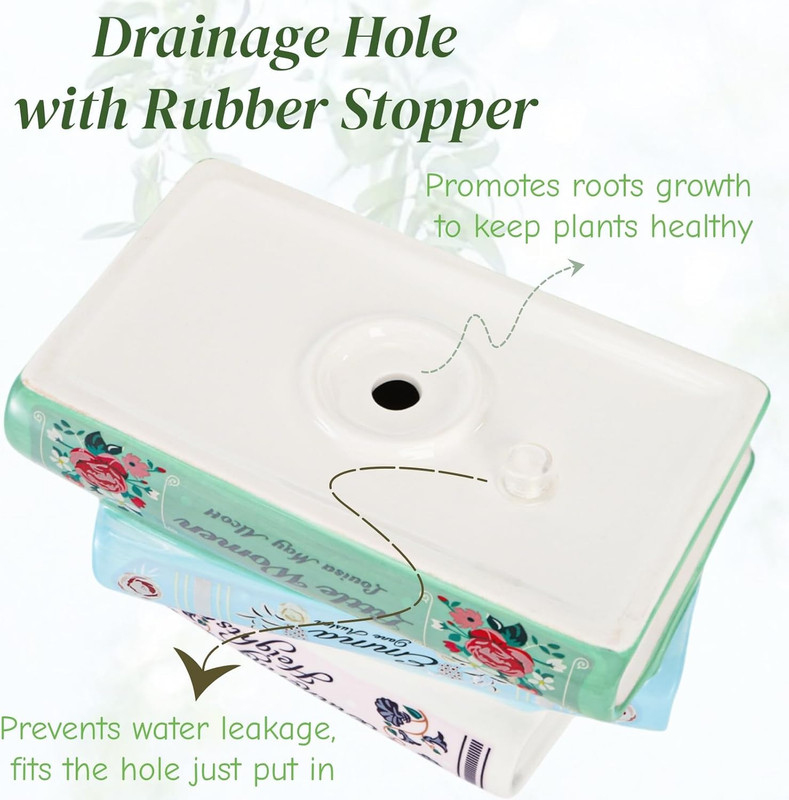 Book Planter Pot, Ceramic Book Shaped Decorative Planter with Drainage Hole, Sma gallery