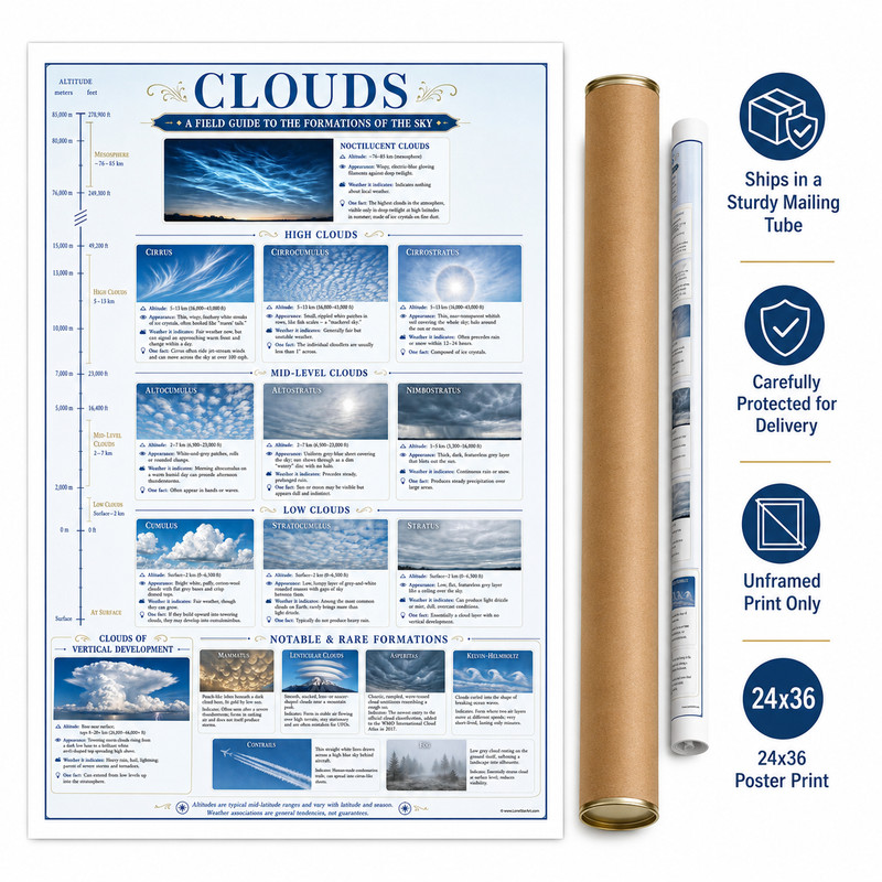 Cloud Identification Unframed Poster 24x36 - Weather Reference Chart gallery