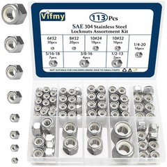 113PCS Locknuts Assortment Kit, 6#32 8#32 10#24 10#32 1/4-20 5/16-18 3/8-16 1…