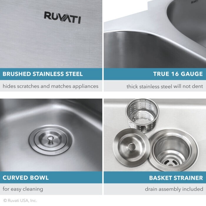 Ruvati 30-inch Undermount 16 Gauge Single Bowl Kitchen Sink- RVM4250 gallery