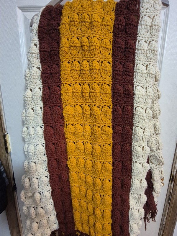 Crochet Granny Afghan Throw Lap Blanket Retro Knit Gold/Brown/Ivory 40" X 62" gallery