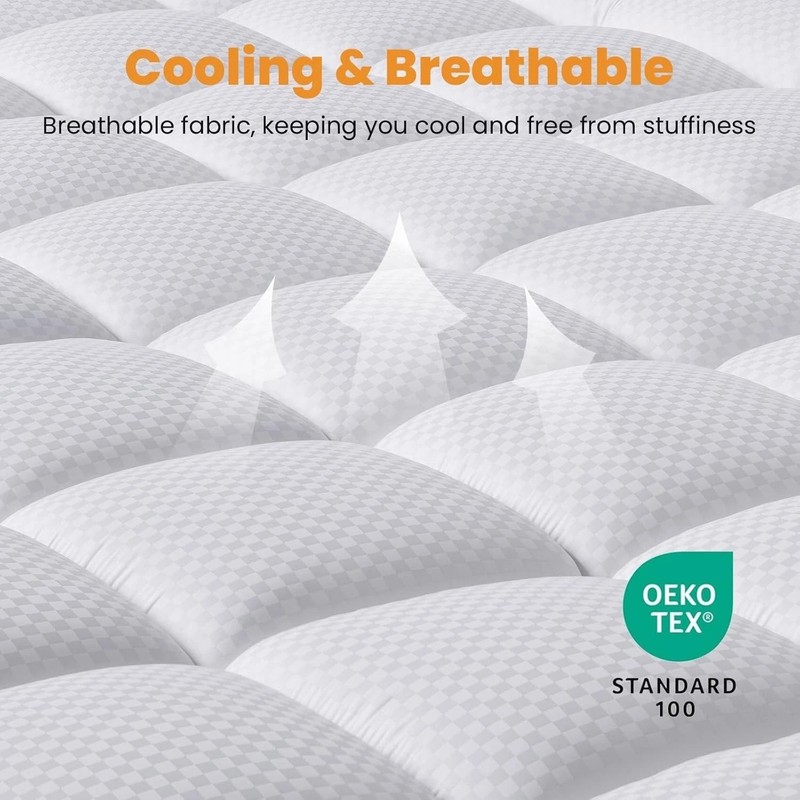 Machine Washable Queen Mattress Topper - Soft Quilted Cooling Protector gallery