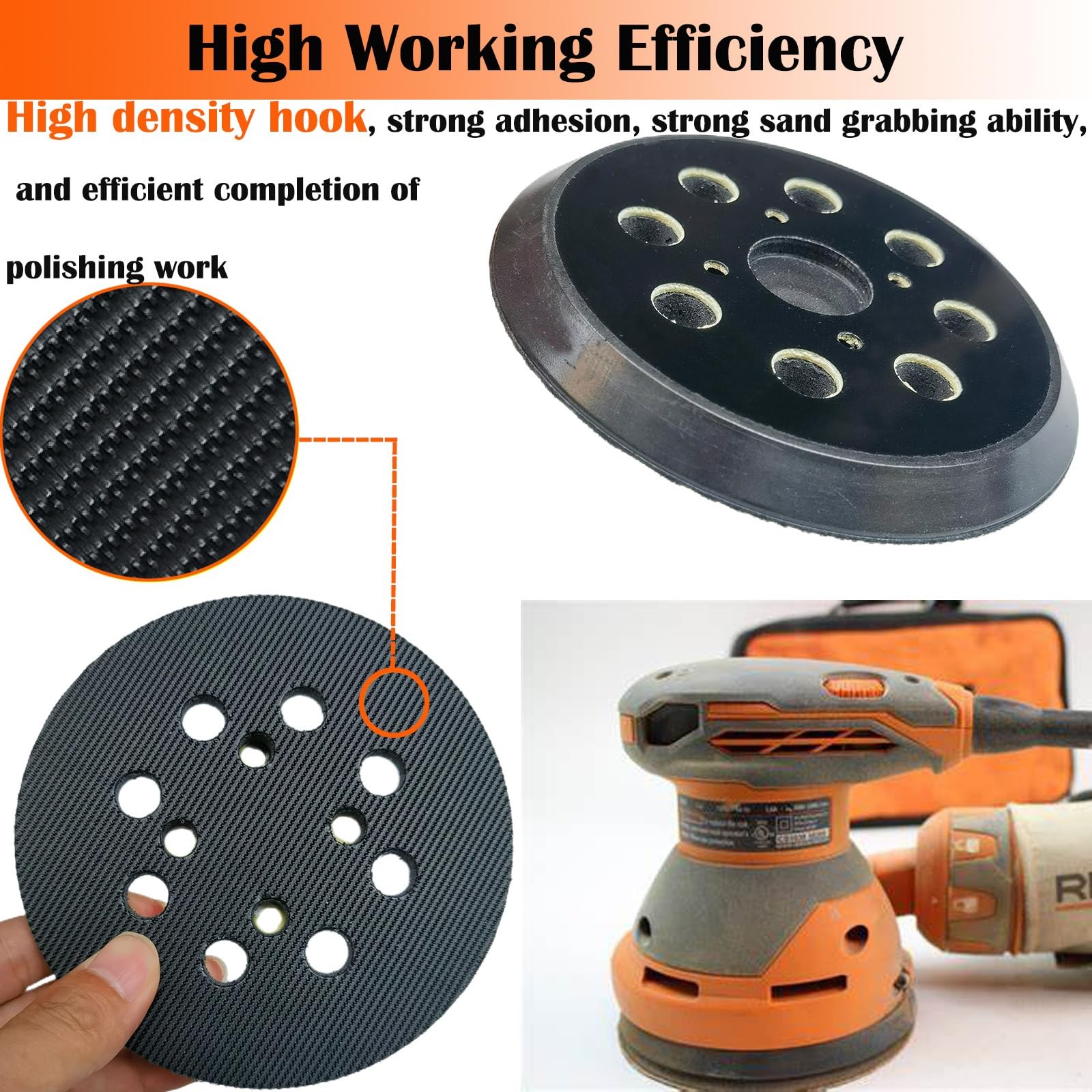2 Pack 5 Inch 8 Hole Hook and Loop Sander Pad for Ridgid R2600, R2601 5" gallery