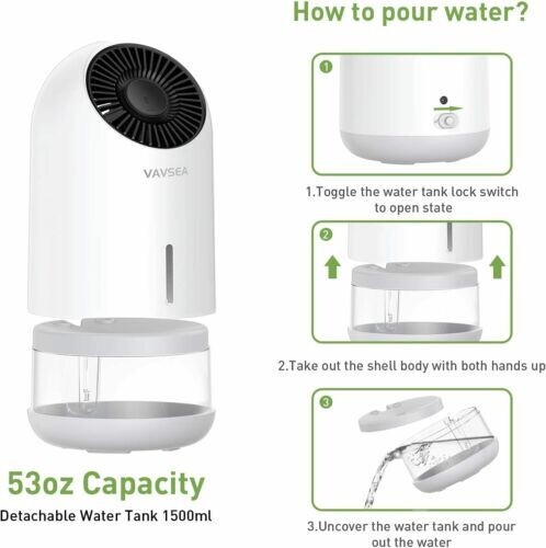 Portable Mini Compact Dehumidifier 1500ml 322 sq ft Ultra Quiet Auto Shut Off gallery